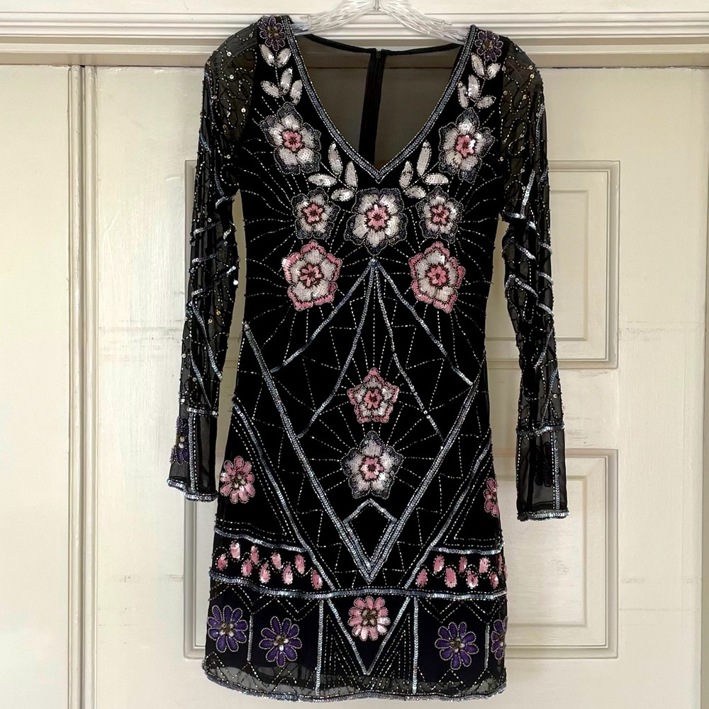 Stunning Allover Floral Beaded Detail Cocktail Special Occasion dress